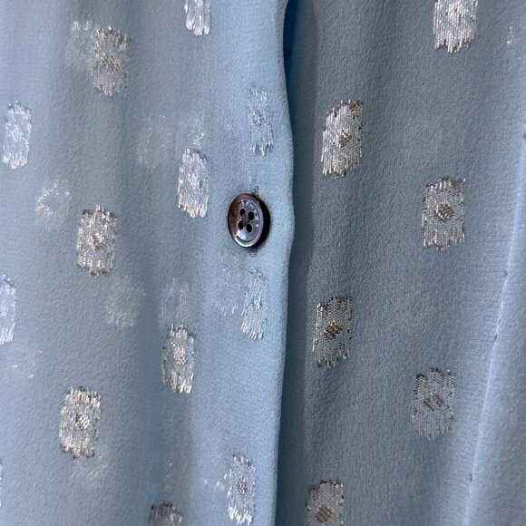 Equipment essential semi-sheer long sleeve metallic fil coupé blouse L - Picture 8 of 14